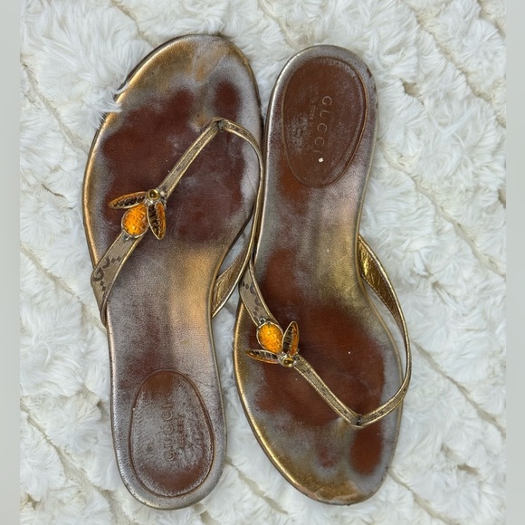 Gucci Gold and Brown Sandals with Metallic Straps - Picture 11 of 11